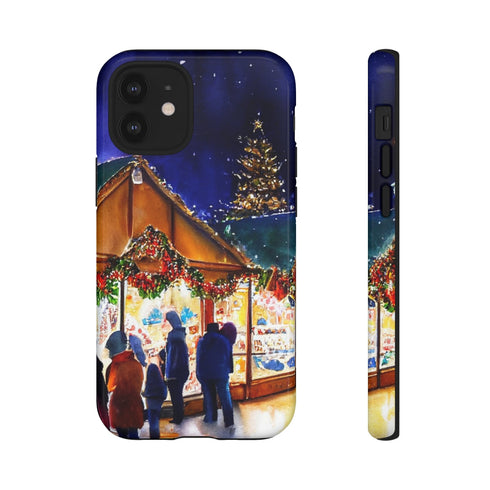 Shopping at the Christmas Market - Impact Resistant Phone Case iPhone 12 Mini Glossy
